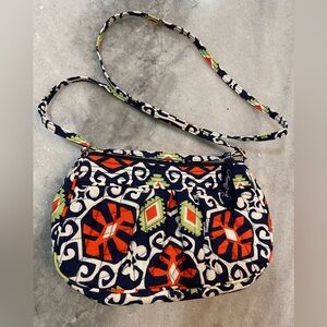 Vera Bradley Sun Valley Frannie Cross Body Bag Navy Blue Quilted Zip Closure